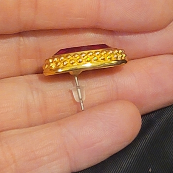 Vintage Swarovski Gold-Tone Oval Pink Crystal Stud Earrings 12.2g - Picture 14 of 16